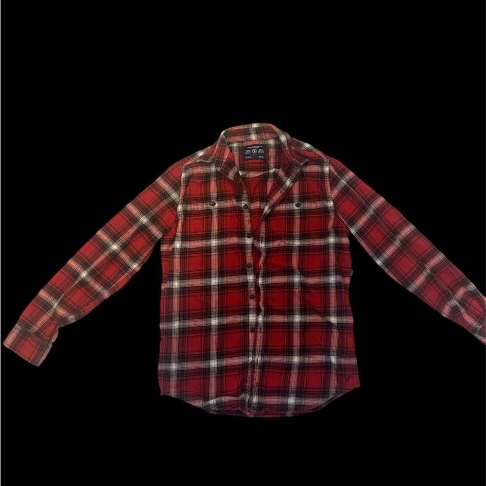 Medium American Eagle Red Black White Flannel Prep Fit